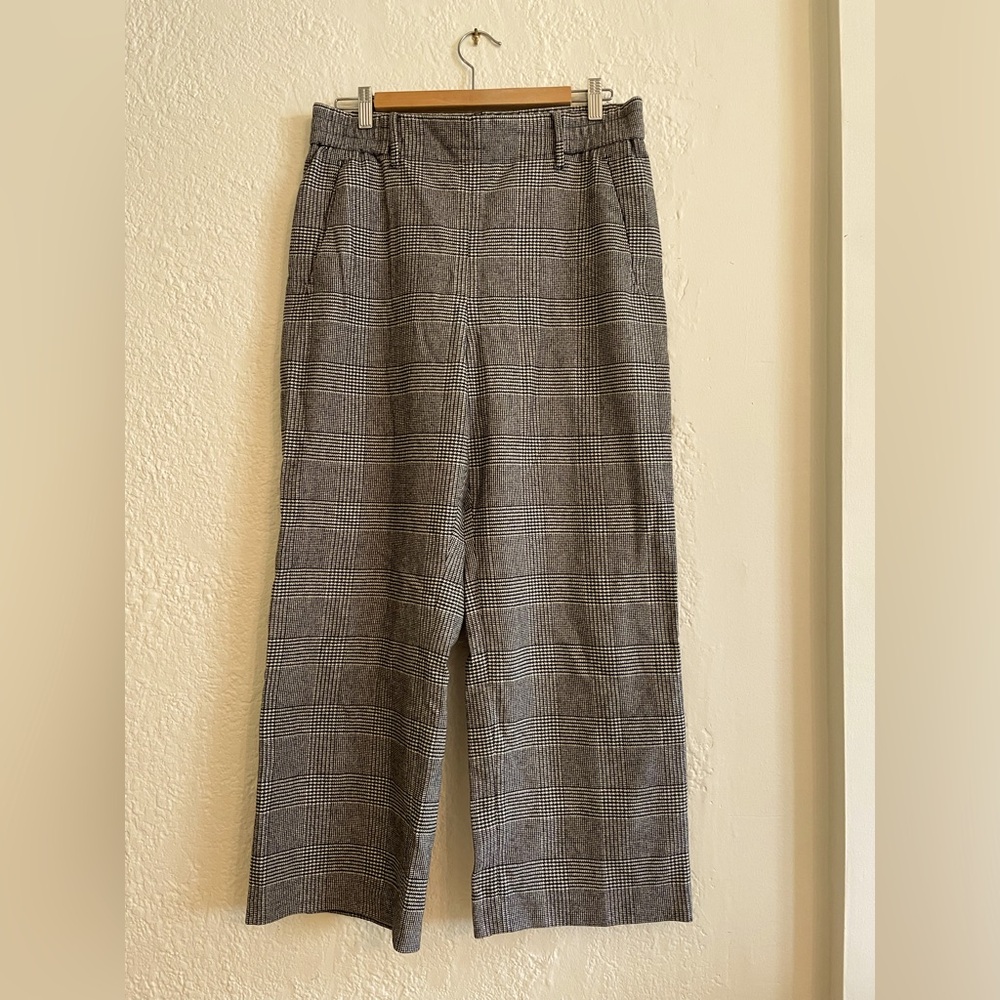 Aritzia Wilfred Easy Pants Houndstooth Plaid Pull On Wide Leg Wool Blend L